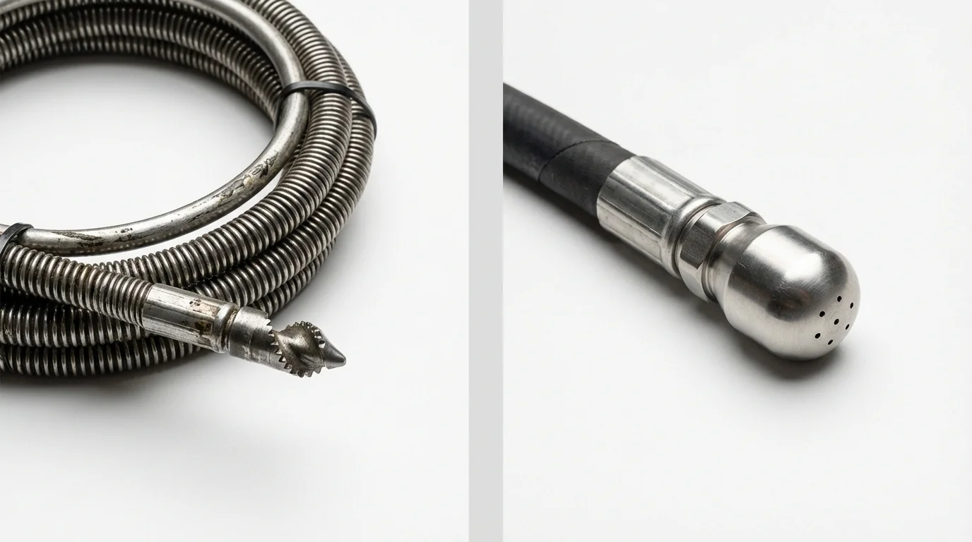 Drain snake cable and hydro jetting nozzle used for drain cleaning in Warren, AR